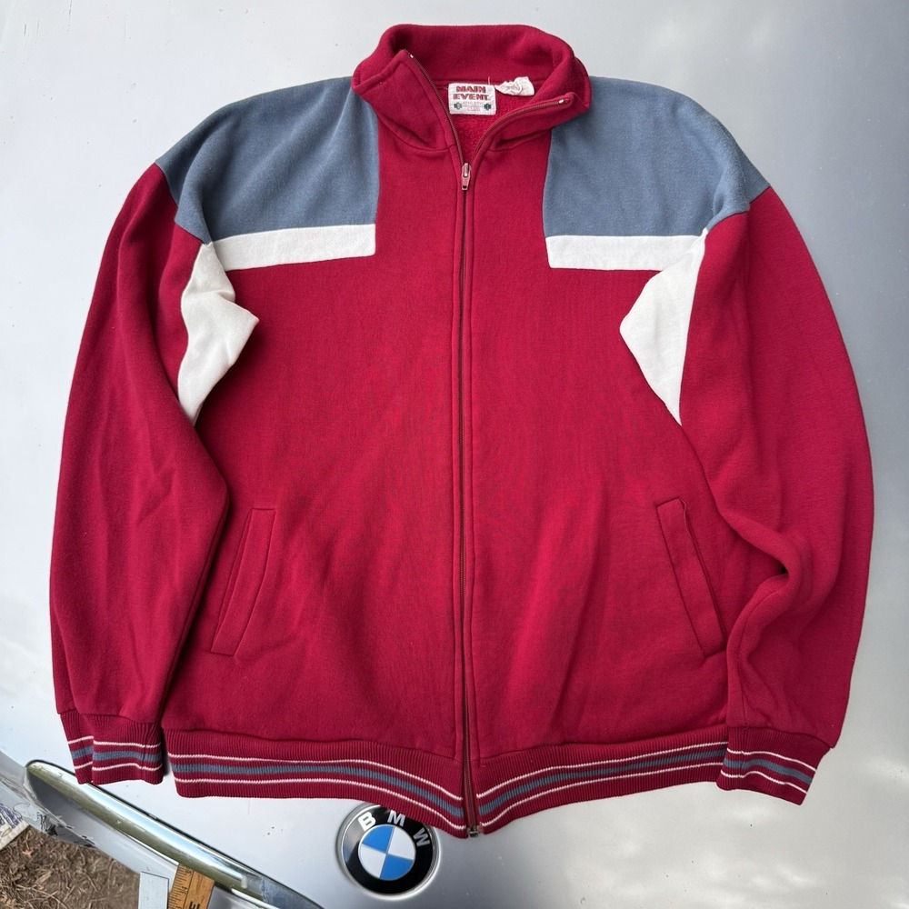 80s 90s Main Event Athletic Club Red White Gray Acrylic Full Zip Jacket Heavy
